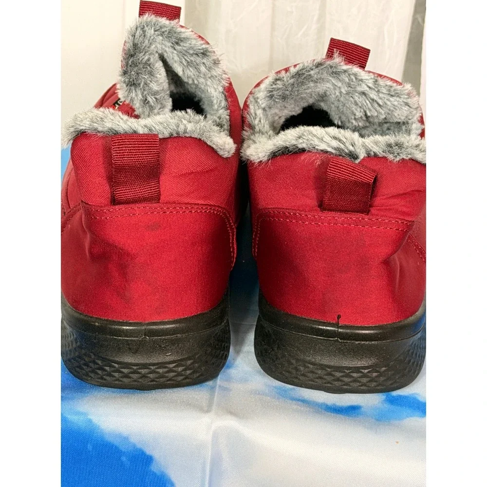 Sport Red Quilted Faux Fur Lined Slip On Winter Puffer Boots Ankle Shoes 260